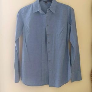 Ann Taylor swiss dot chambray button down collared shirt